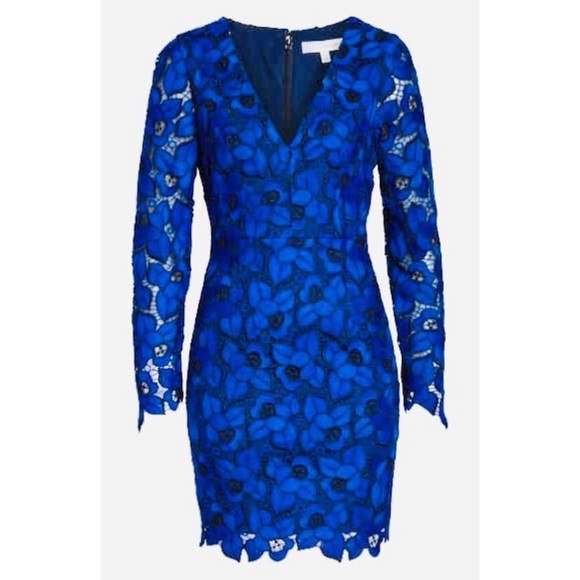 Dress the Population Katherine Blue Leaf Short Lace Cocktail Dress SZ Medium - Picture 3 of 9